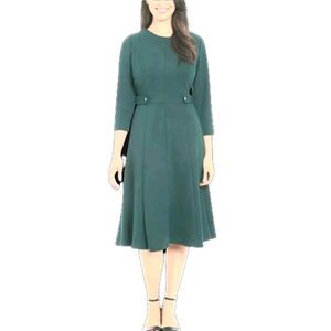 London Times Emerald Green Fit-and-Flare Midi Dress